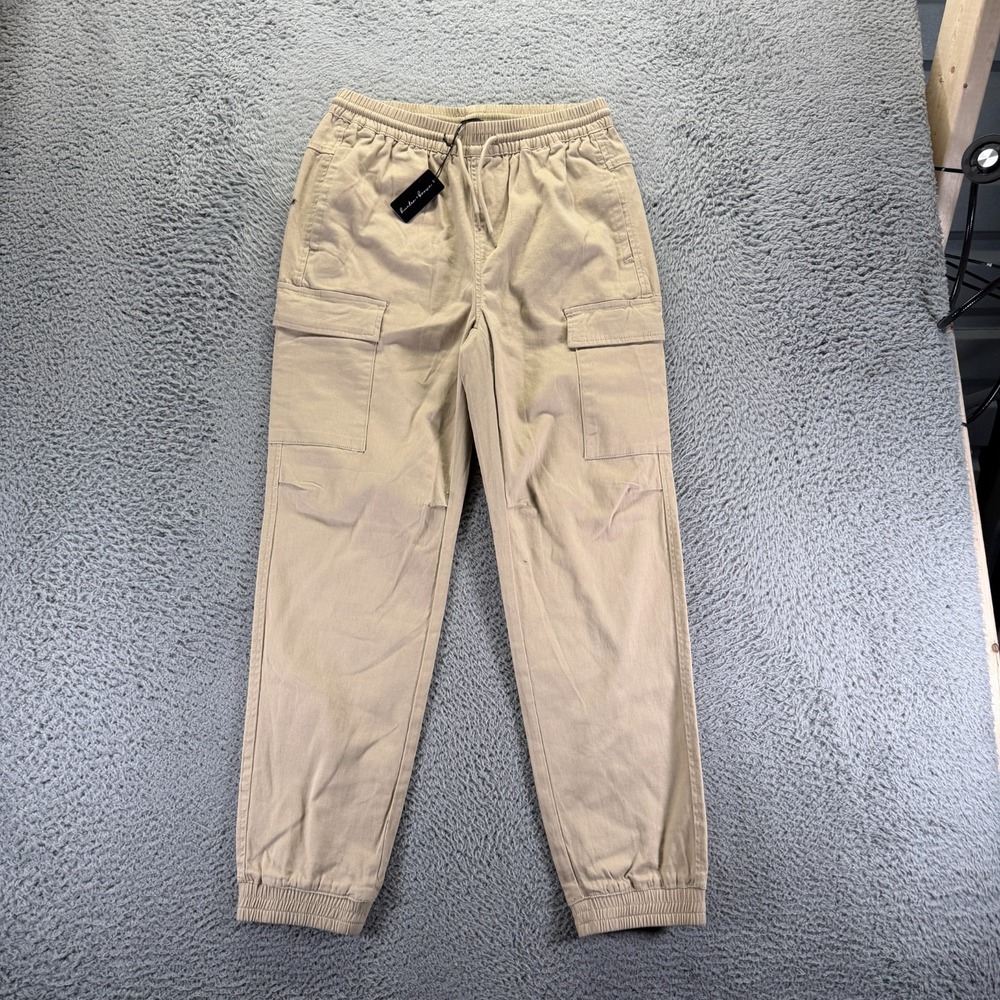 Hunter & Brown Pant Mens M Beige Cotton Cargo Jogger Tapered Gym Workout Stretch
